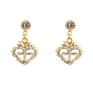 VIRGINS SAINTS & ANGELS Queen of Hearts Crystal Drop Post Earrings in Gold